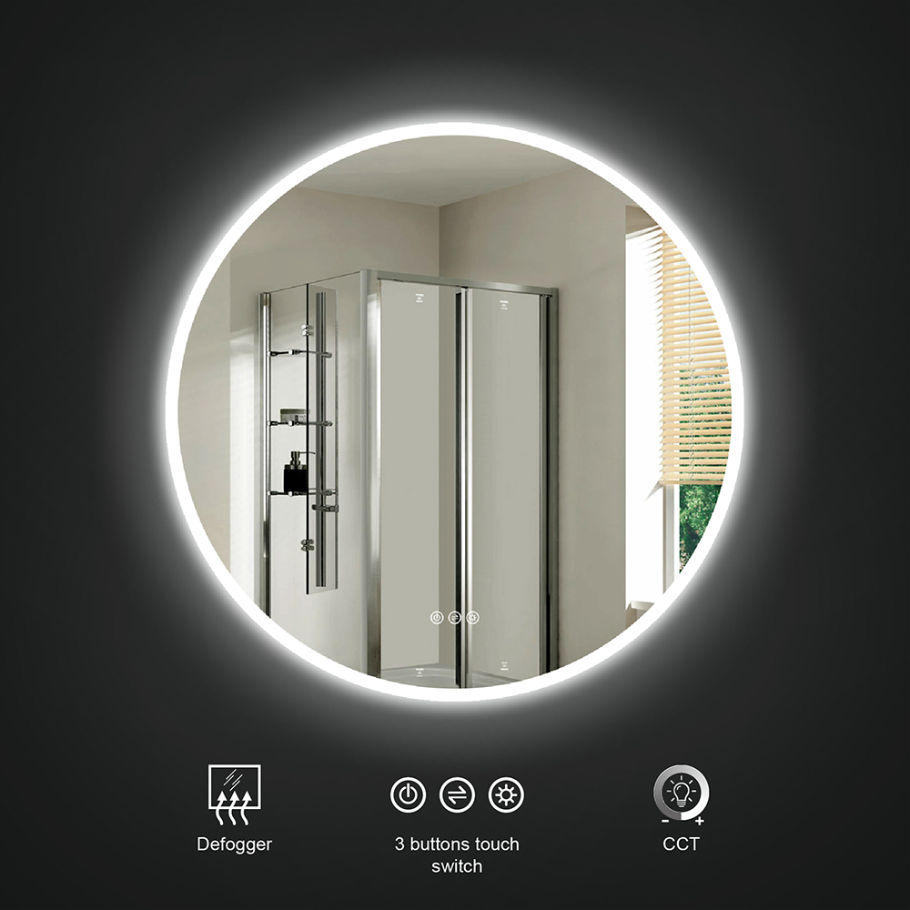 Acrylic Frameless Round Wall Mounted LED Bathroom Mirror Anti-Fog-Homary