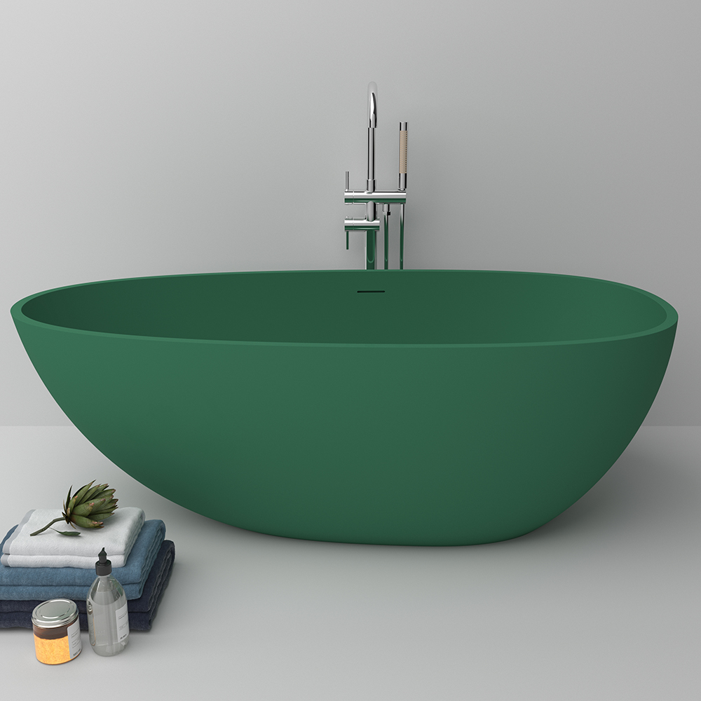 Oval Freestanding Soaking Bath Stone with Center Waste & Overflow in Green