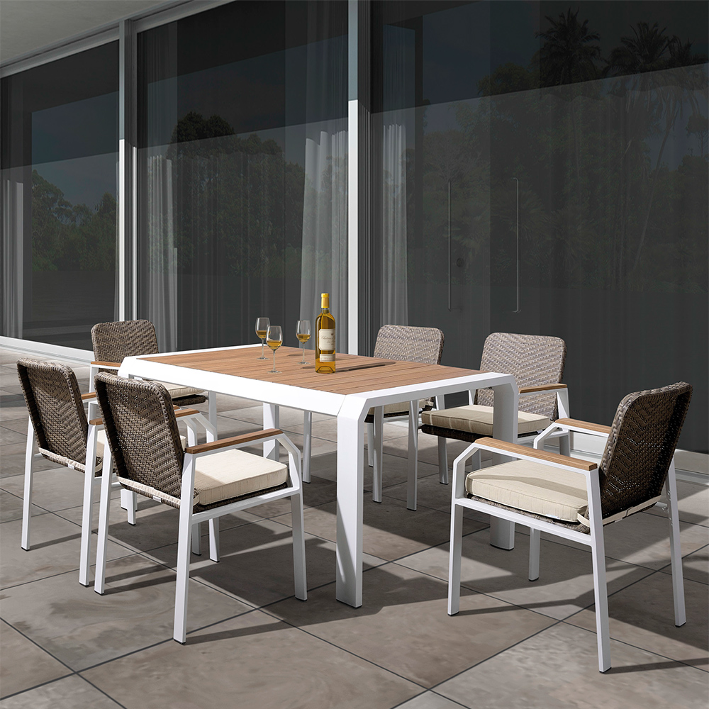 7-pieces Outdoor Dining Sets With Cane Webbing Chairs And Removable Cushions