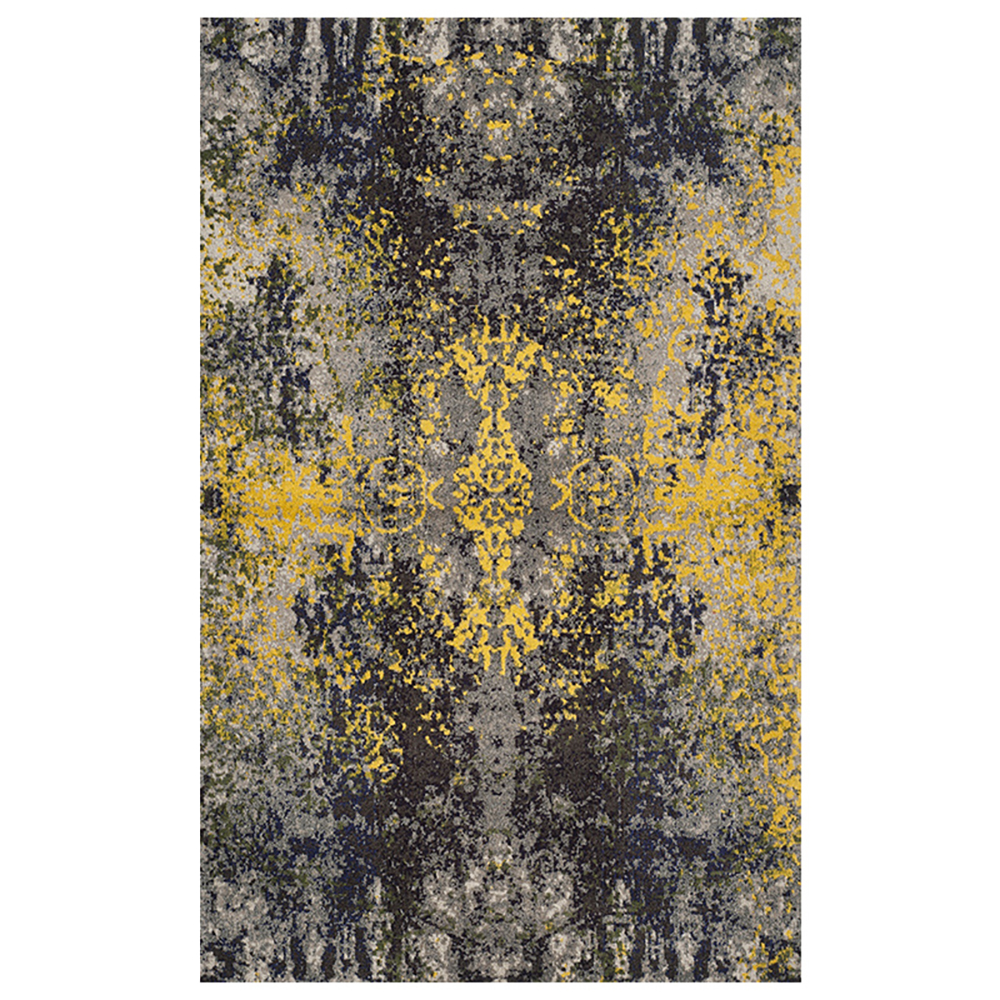 10' × 13' Retro Ethnic Style Black & Yellow & Light Gray Rectangle Area Rug