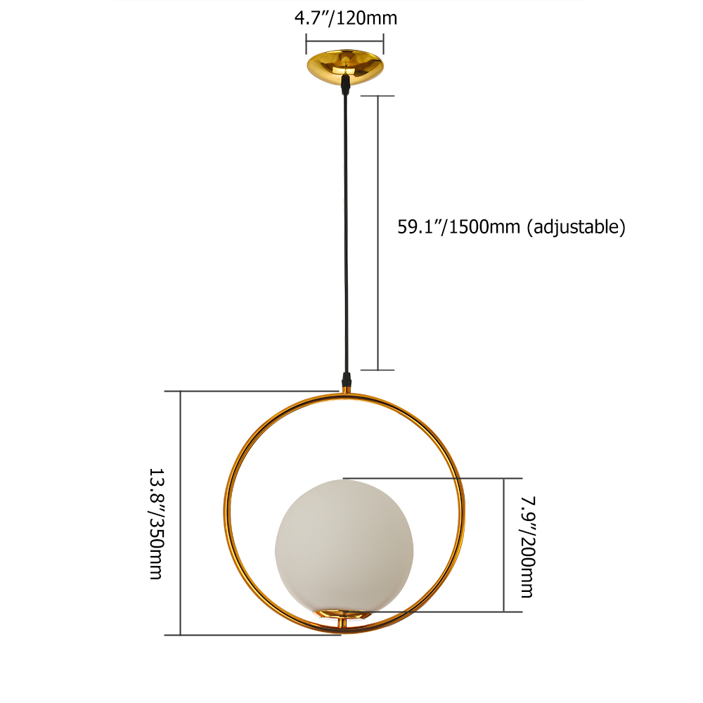 Modern Minimalist Metal Ring Globe Glass Shade Single Light Gold Pendant Light