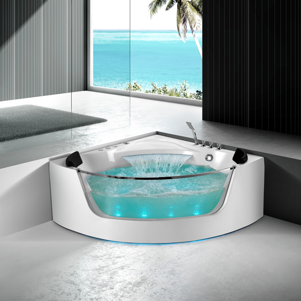 

60" Decoration Transparent Acrylic LED Waterfall Whirlpool Massage Bathtub in White