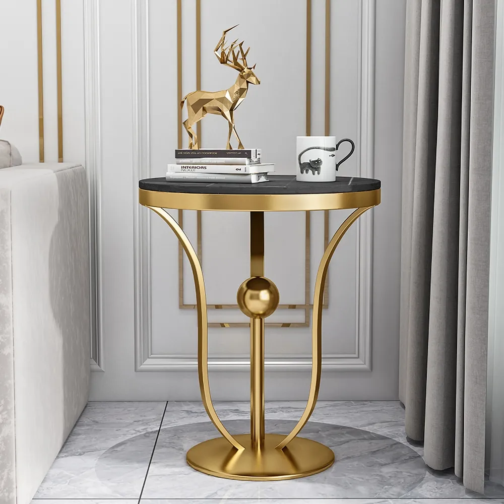 Image of 17.7" Black Round End Table Modern Side Table with Stream-Lined Metal Pedestal