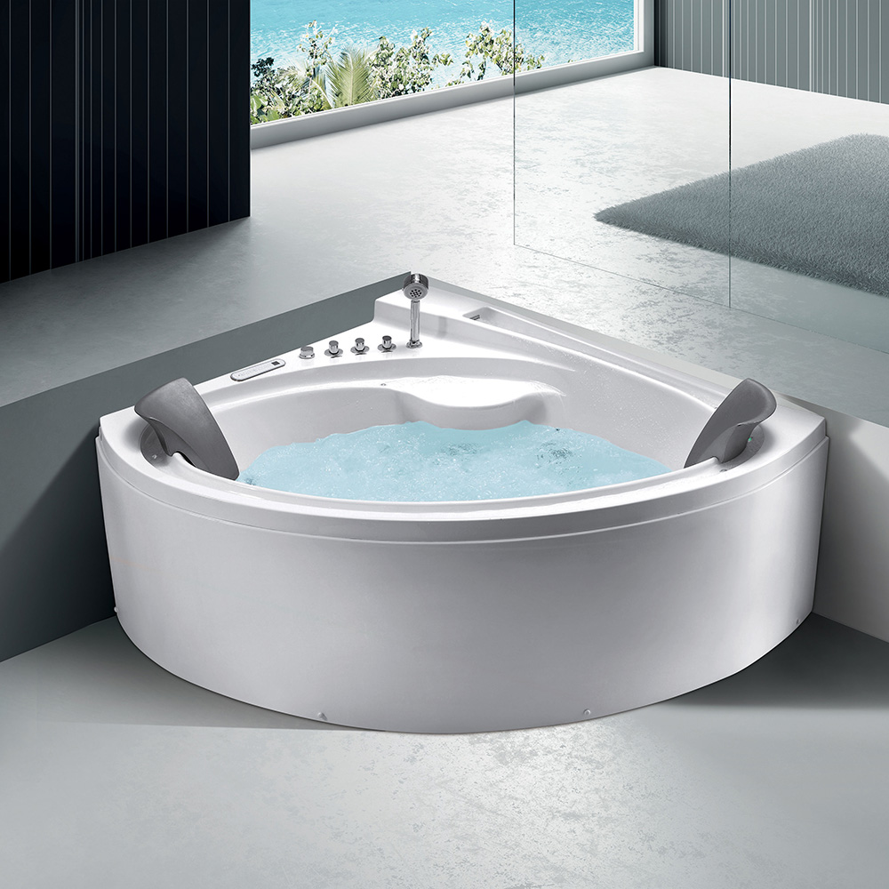 67" Led Acrylic Sector Whirlpool Water Massage 1 Sided Apron Bathtub In White