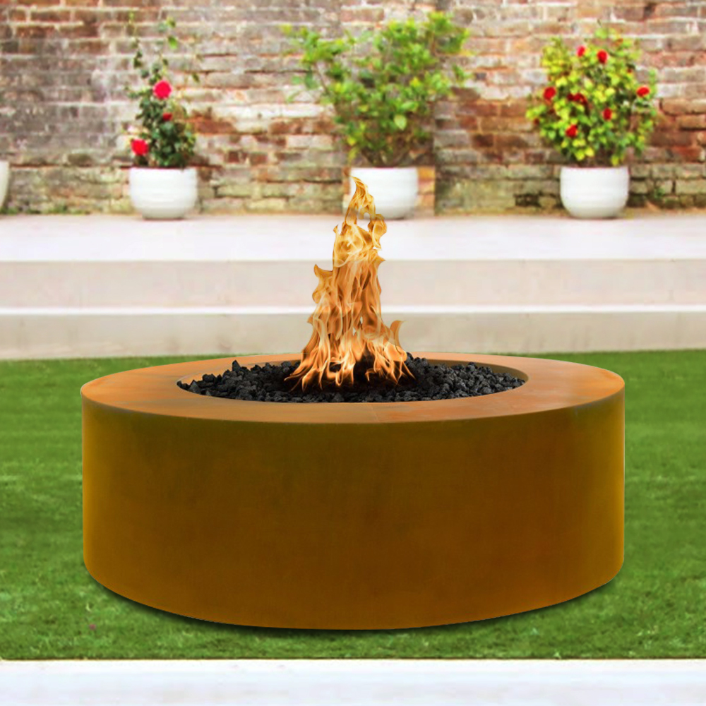 36" Low Round Corten Steel Propane Fire Pit for Outdoor 