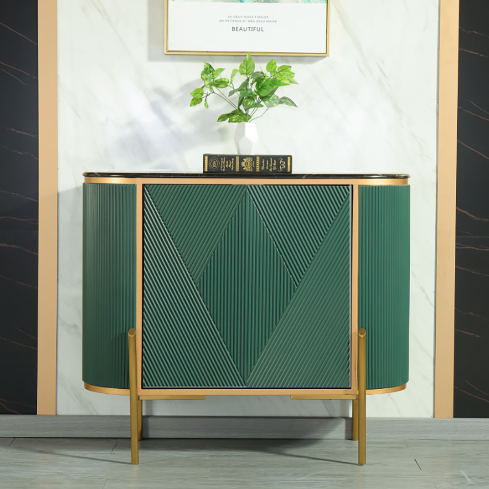 

2 Doors Modern Green Display Cabinet Faux Marble Top Cabinet Doors & Shelves