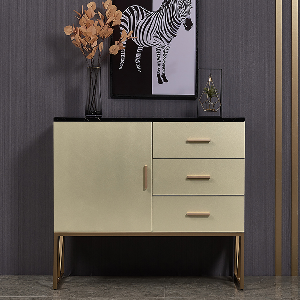 

Champagne Silver Display Cabinet Faux Marble Top Cabinet with Storage in Small