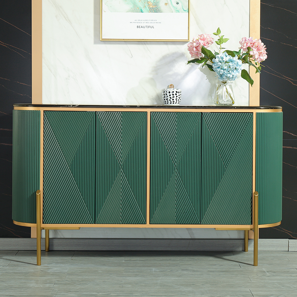 Green Sideboard Buffet Oval Faux Marble Top 1500mm Sideboard Cabinet 4 Doors & Shelves