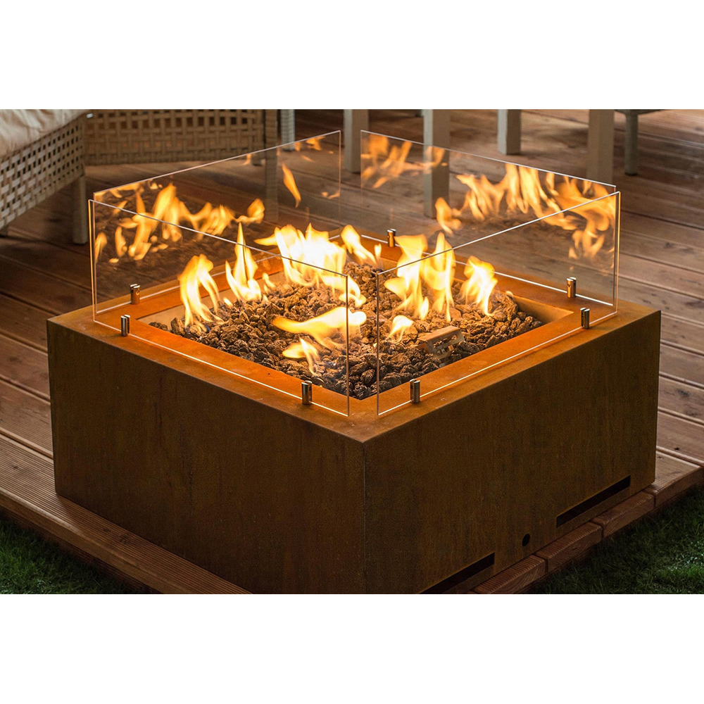 Square Propane Fire Pit with 4 Windshields Table Burner for Outdoor 