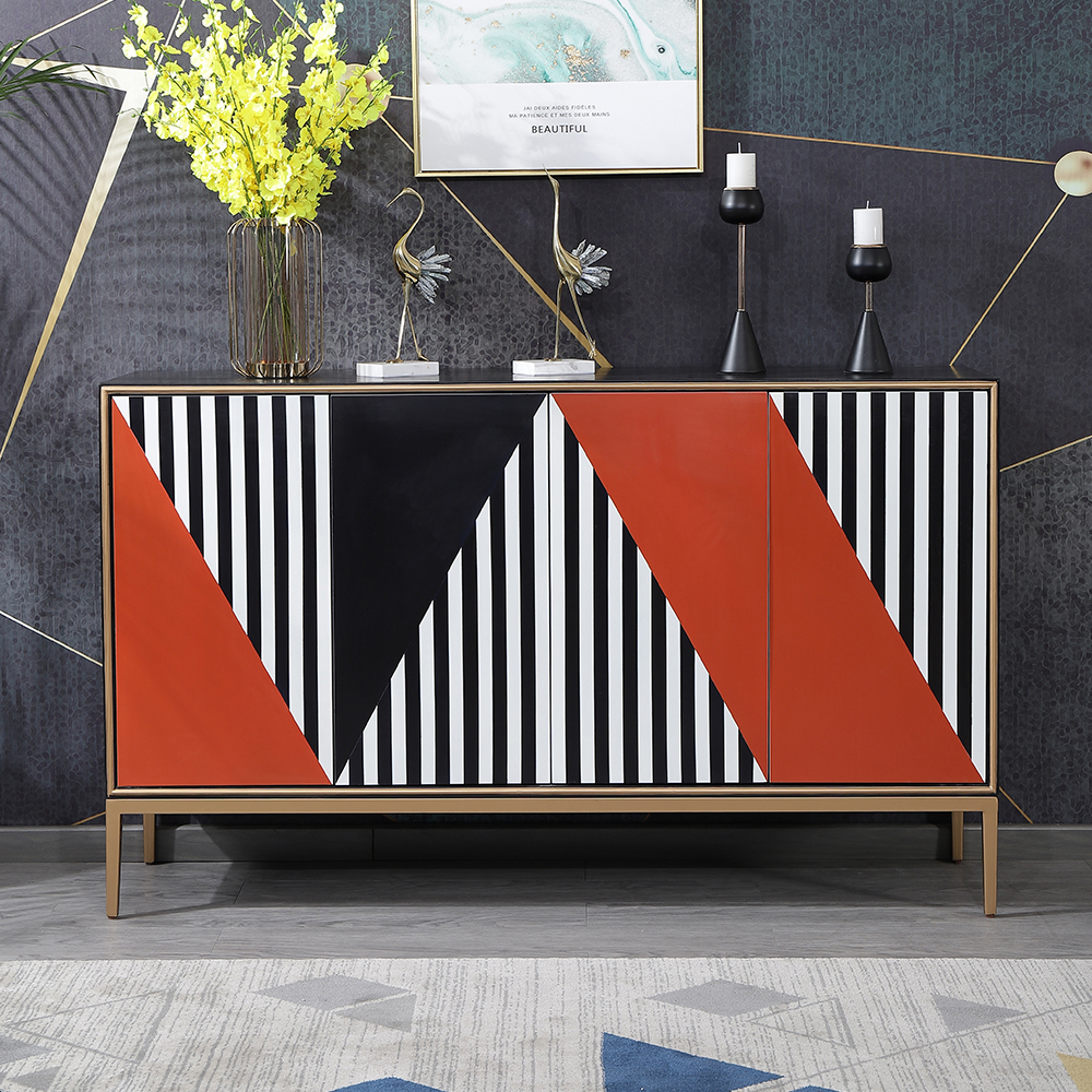 

Postmodern Buffet Contrast Color Painting 4-Door 4-Shelf 59" Sideboard Cabinet