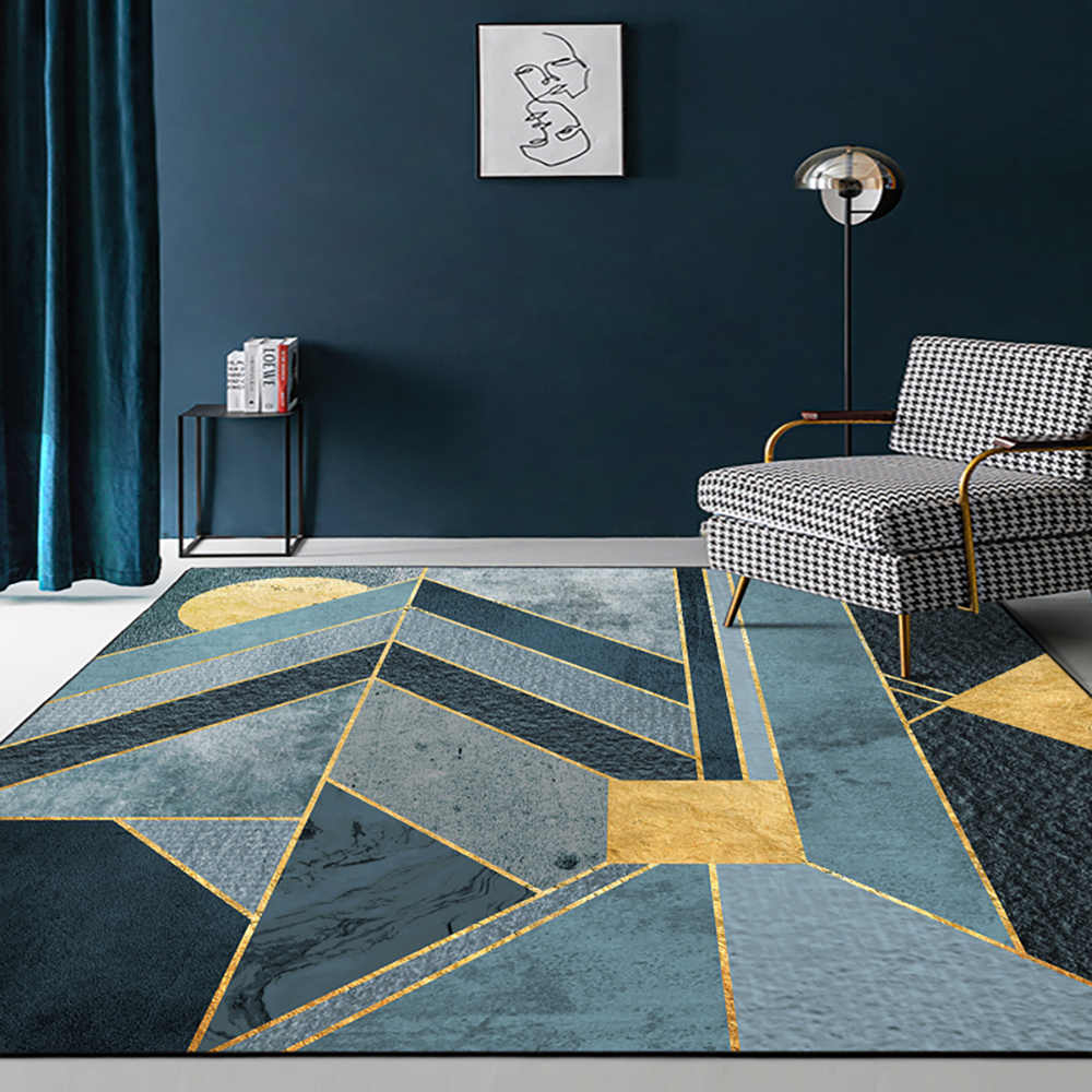 

6'×9' Modern Abstract Geometric Blue&Gold Rectangle Area Rug