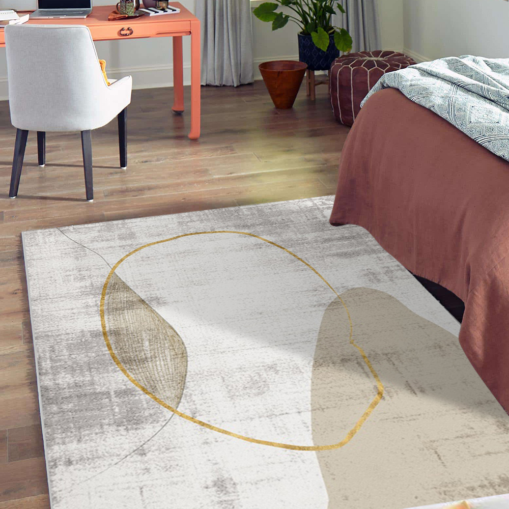 6'×9' Modern Simple Beige&Gold Rectangle Area Rug