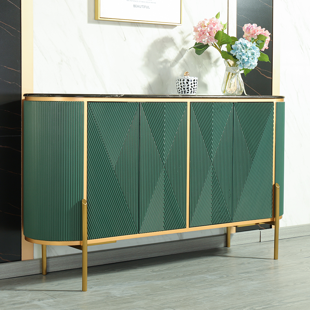 Green Sideboard Buffet Oval Faux Marble Top 1500mm Sideboard Cabinet 4 Doors & Shelves