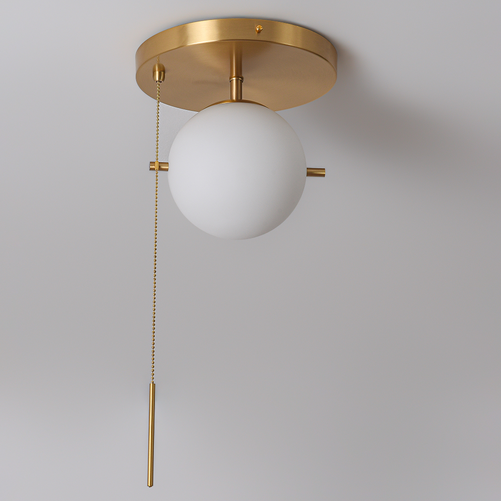 Gidu Mid-Century Pull Chain Ceiling Light Globe Glass Shade Semi Flush Mount Metal