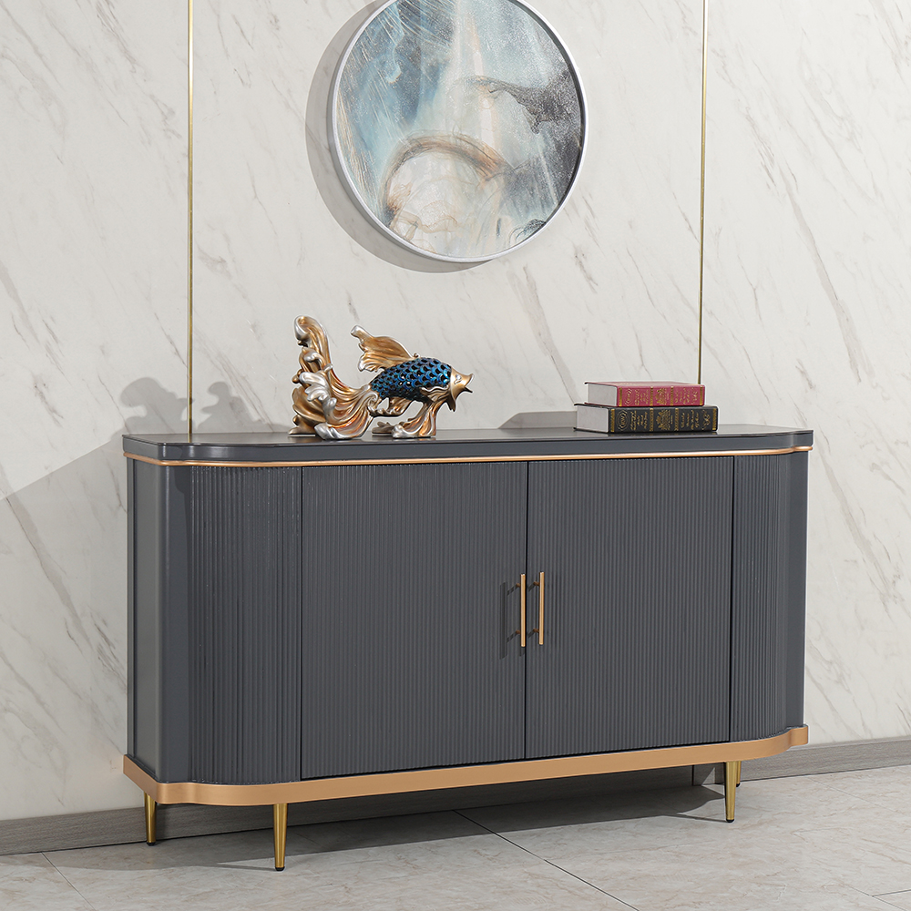 

Italian Dark Gray Buffet Stone Top 2 Doors & Shelves Kitchen Cabinet