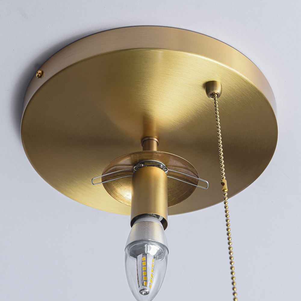 Gidu Mid-Century Pull Chain Ceiling Light Globe Glass Shade Semi Flush Mount Metal