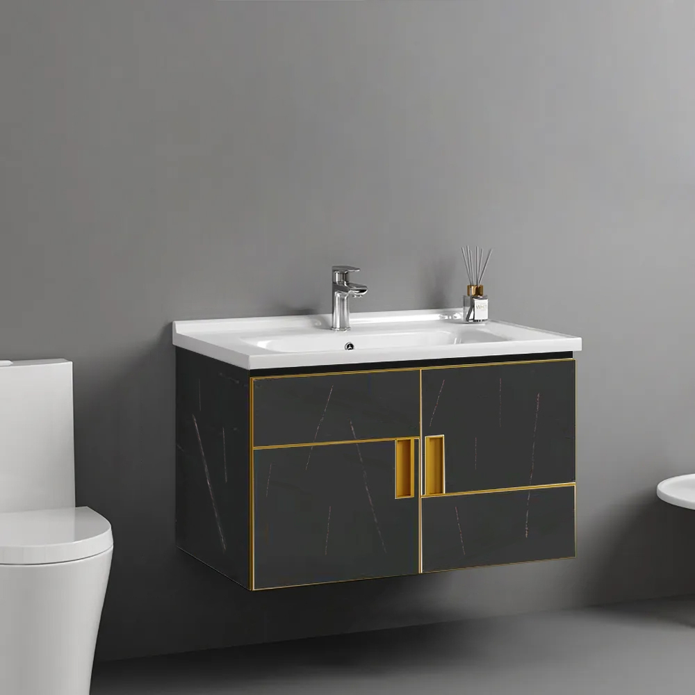 

31.5" Black Wall-Mounted Single Vanity with Top Bathroom Cabinet Drop-In Sink