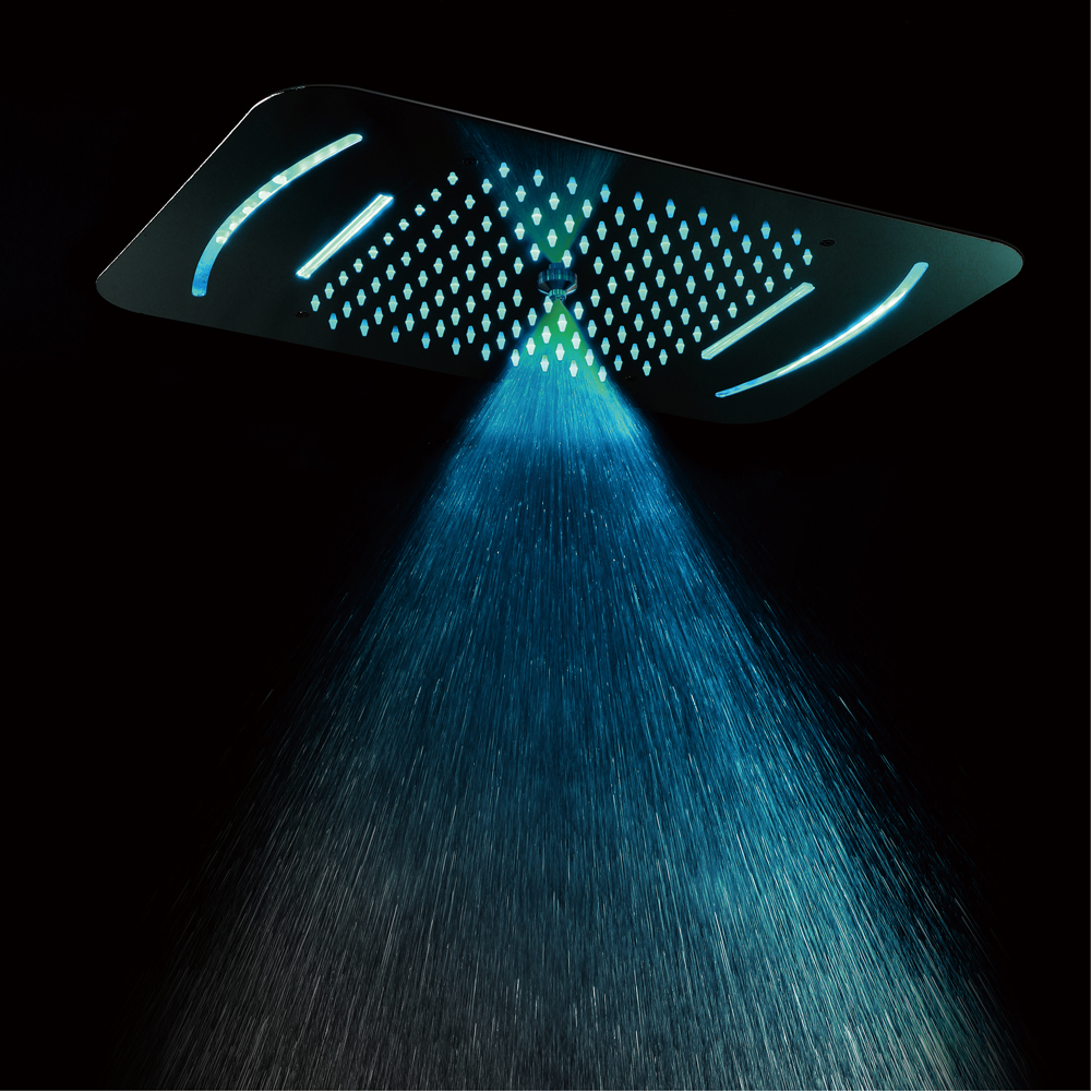 Image of Ceiling Mounted 3-Function Remote Control LED Light Massage Misty Bathroom Shower Head