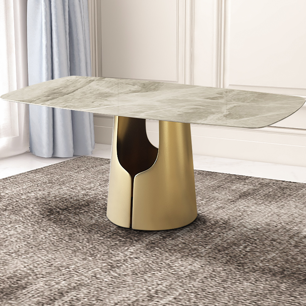 

63" Rectangular Stainless Steel Dining Table with Stone Top