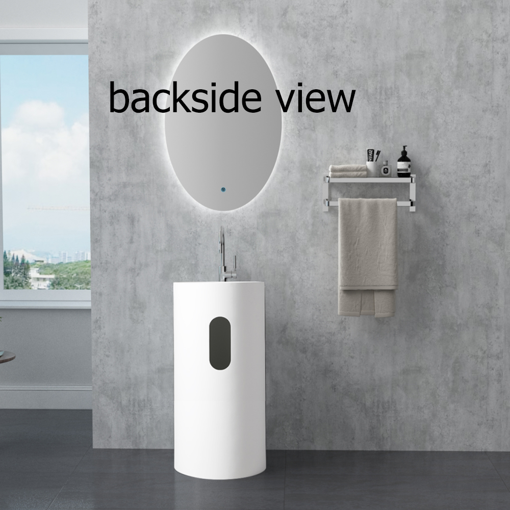 33" Tall White Stone Resin Cylindrical Pedestal Bathroom Sink Hand Wash Sink