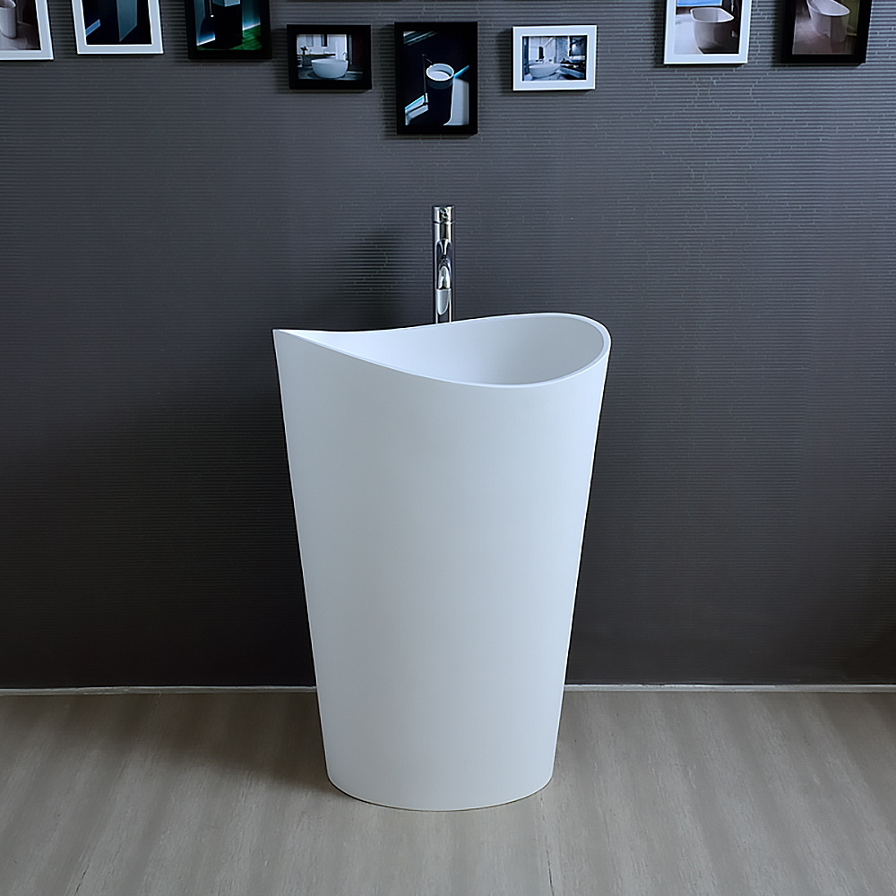 35" Modern White Stone Resin Pedestal Bathroom Sink Wash Sink