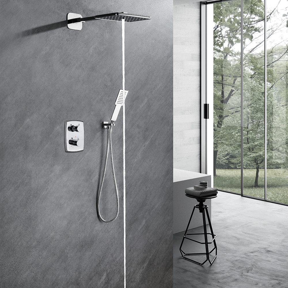 

Modern Wall-Mounted 3-Function Shower System with Thermostatic Valve in Polished Chrome