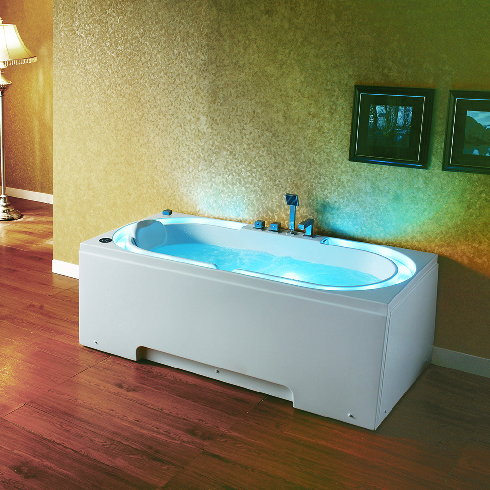 67" Freestanding Tub White Acrylic Bathtub With Whirlpool Jets With Return Slot