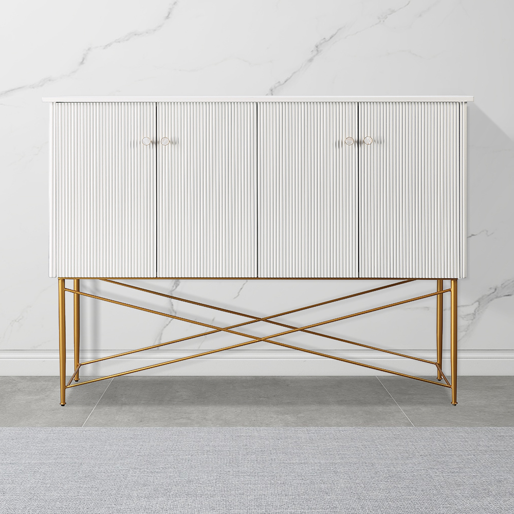 

Italian White Buffet Wavy Surface 4-Door Sideboard Cabinet X-Shaped High Base