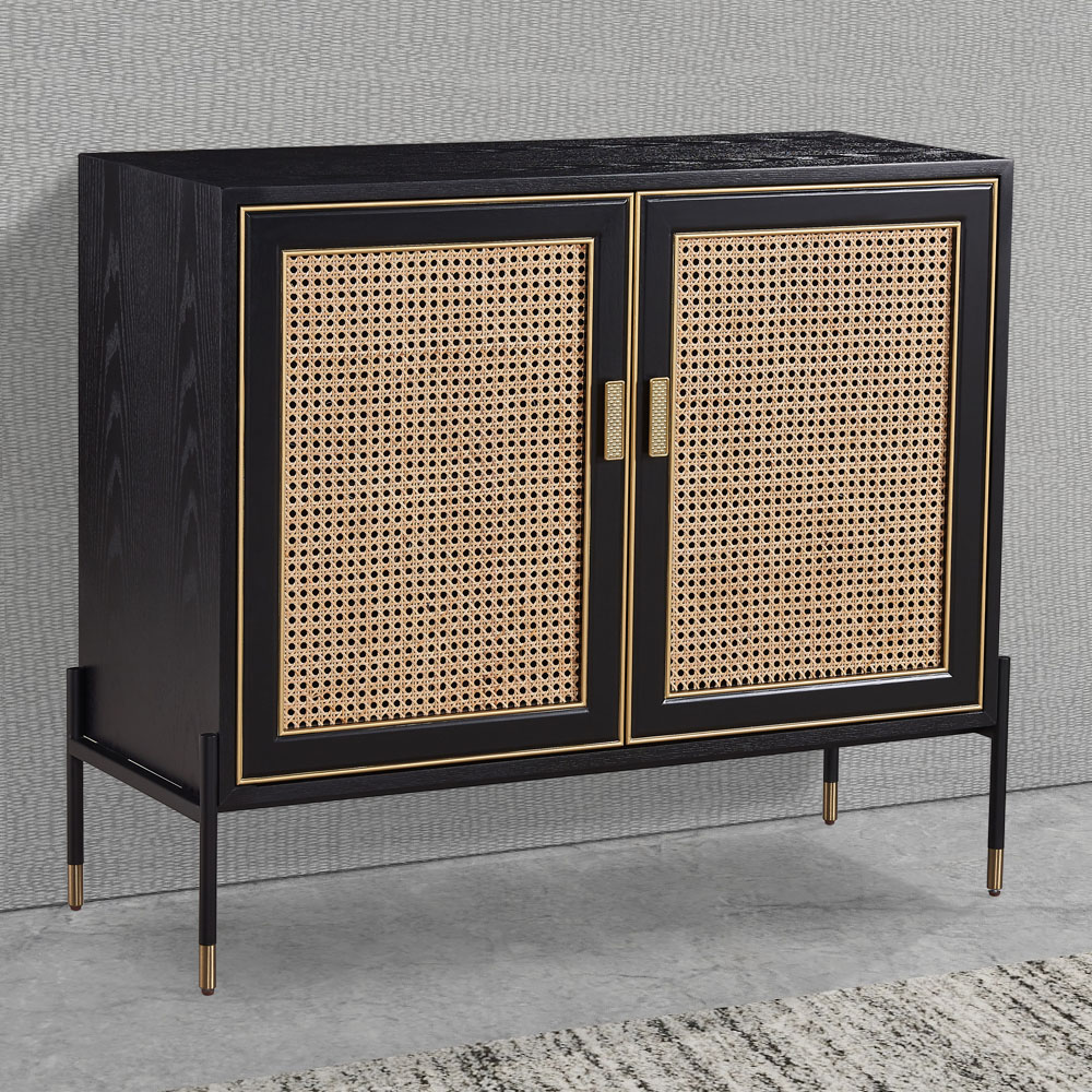 

Light Luxury Black Display Cabinet Creative Rattan Mat 40.9" Cabinet 2 Doors