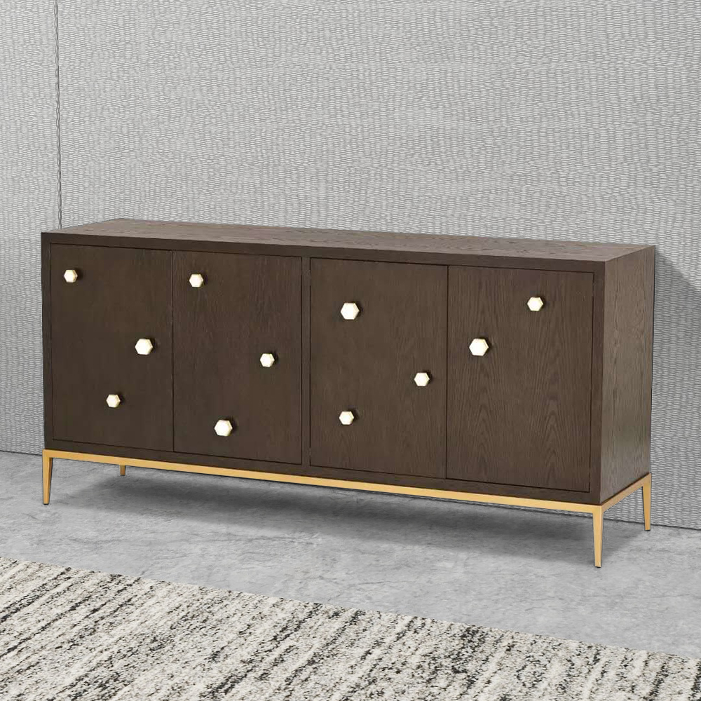 

Black Walnut Buffet Rectangular 4-Door Sideboard Hexagonal Shell Pulls