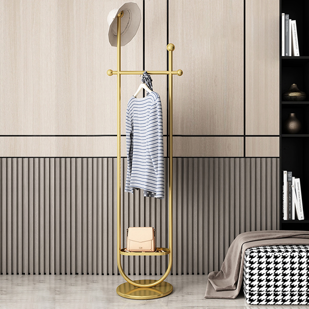 72" Gold Modern Simple Line Design Cloth Rack With Shelf