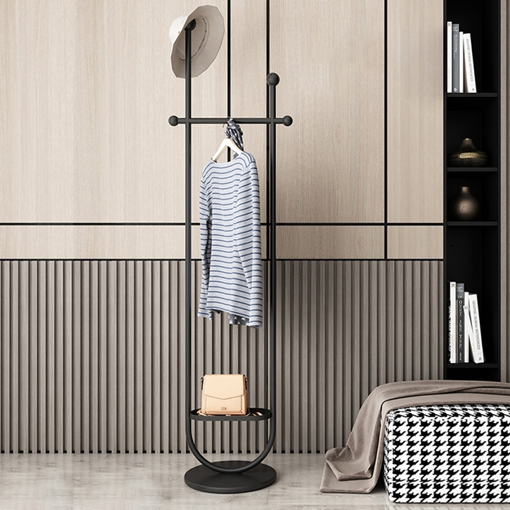 72" Black Modern Simple Line Design Cloth Rack With Shelf