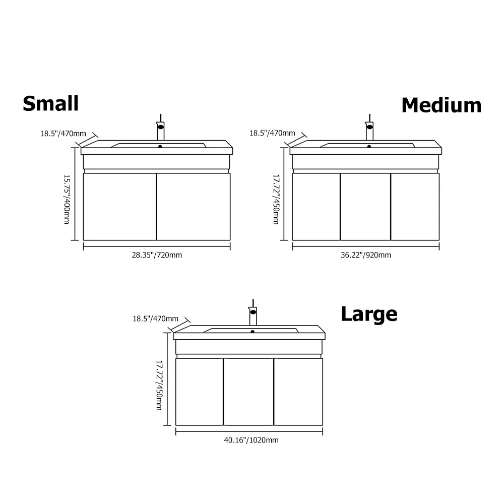 36" Black Floating Bathroom Vanity with Ceramic Top & Dropin SinkHomary