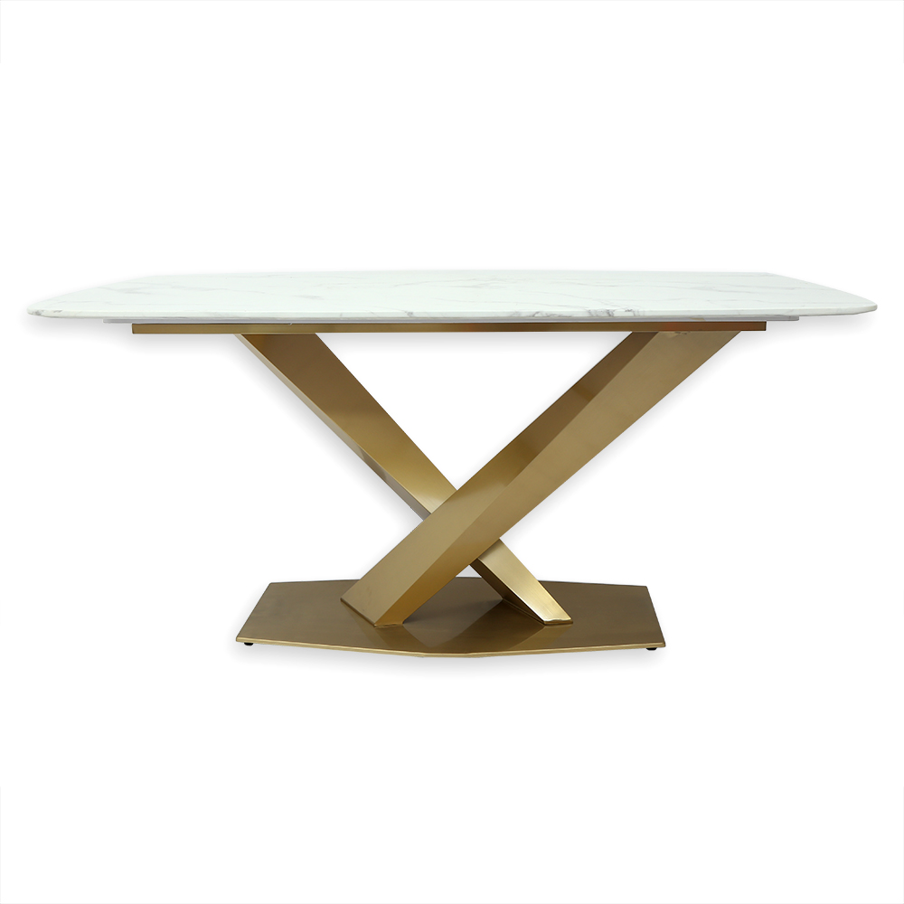 63" Modern White Marble Rectangular Dining Table with Stainless Steel X-Base