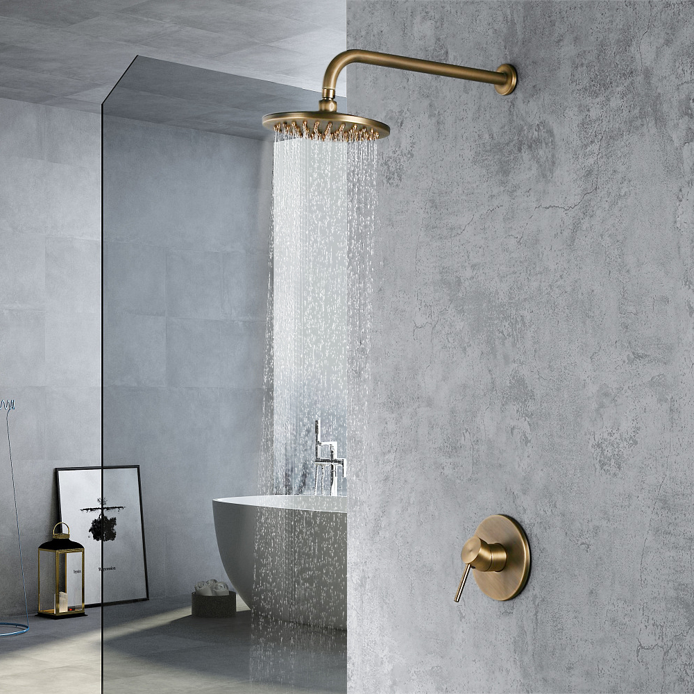 Brewst Round Rain Showerhead Only Wall Mount Shower System in Antique Brass Solid Brass