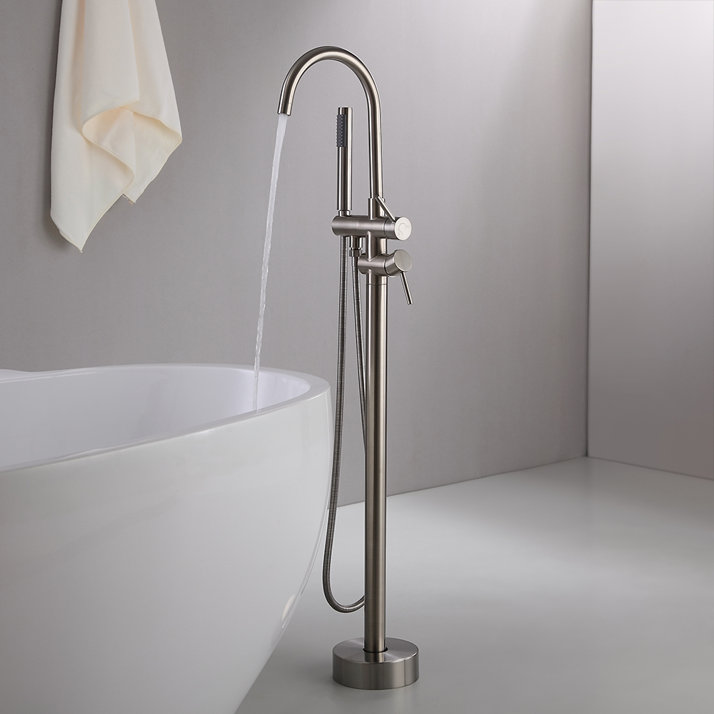 Image of Brewst Modern Brushed Nickel Freestanding Bathtub Faucet Hand Shower Solid Brass