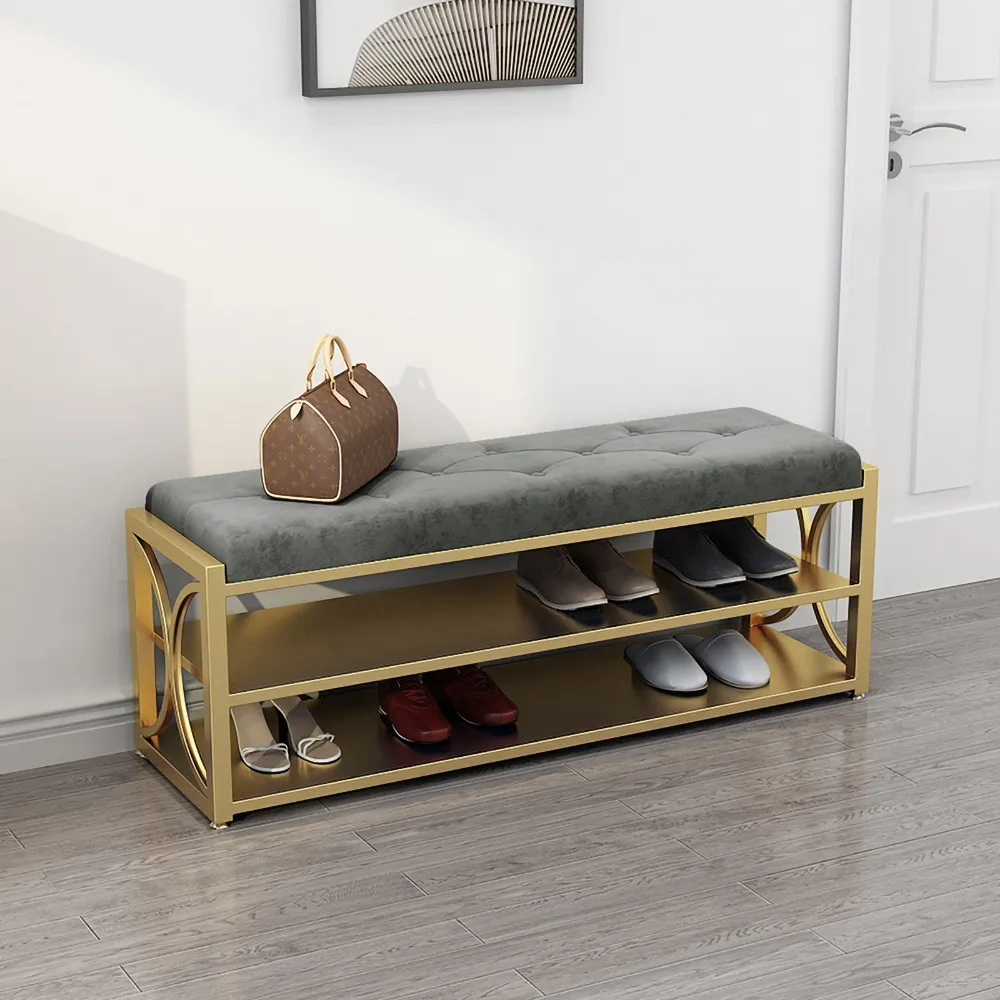

Modern Bench 2-Tier Seat Storage Shelf Shoe Storage Bench in Gray