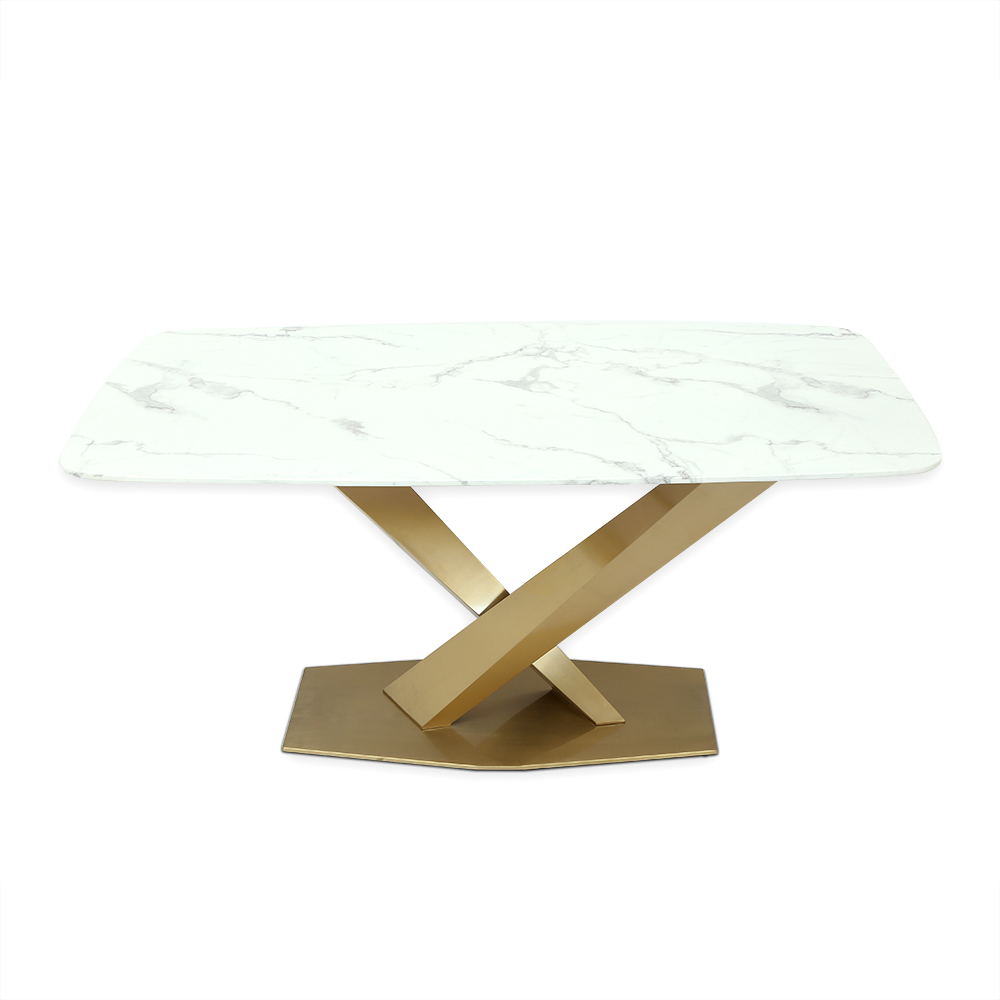 63" Modern White Marble Rectangular Dining Table with Stainless Steel X-Base