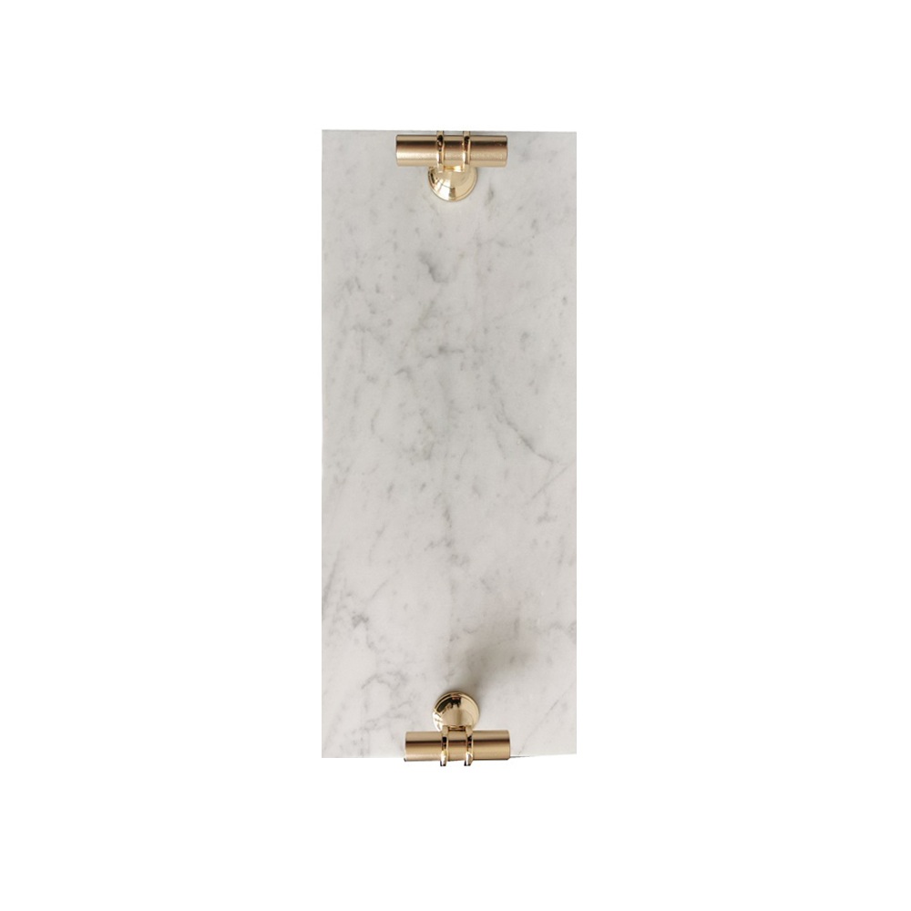White Marble Rectangular Serving Tray With Gold Handles