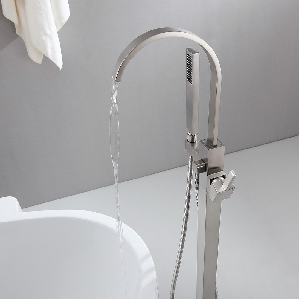 Brushed Nickel Freestanding Tub Filler Brass Single Handle with Handheld Shower