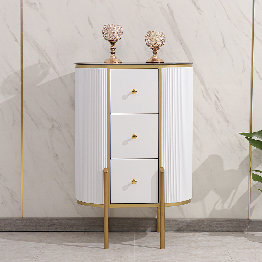 

Modern White 3-Drawer Chest Stone Top Oval Cabinet in Small
