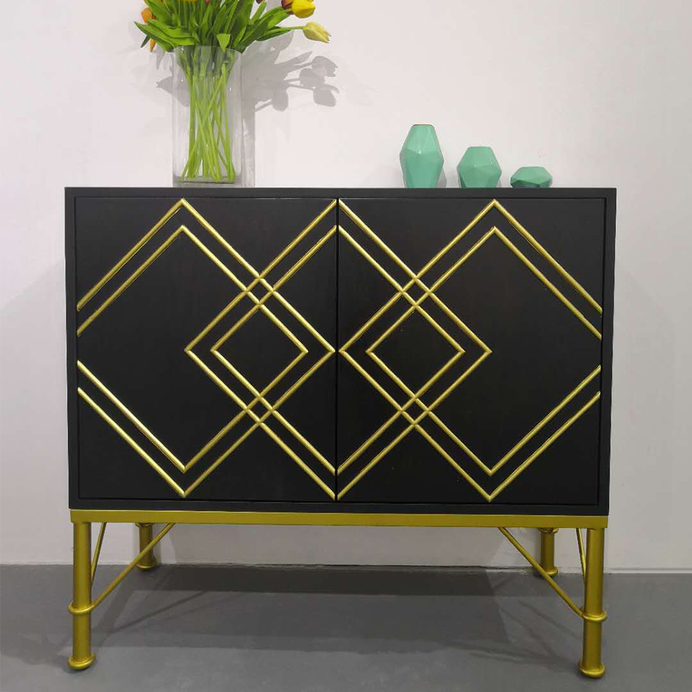 

39" Novelty Black Display Cabinet 2-Door Cabinet Gold Finish