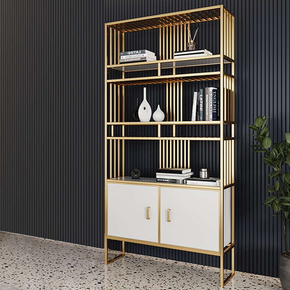 

Modern Storage Standing Metal Bookshelf 4-Tier with Doors