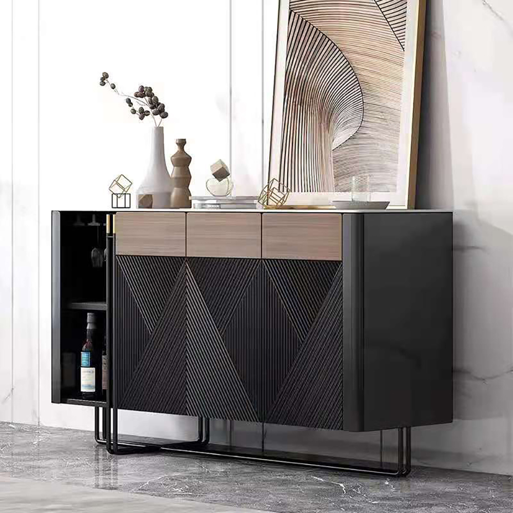 

Italian Black Buffet Tufted Surface Sideboard Cabinet U-Shaped Base