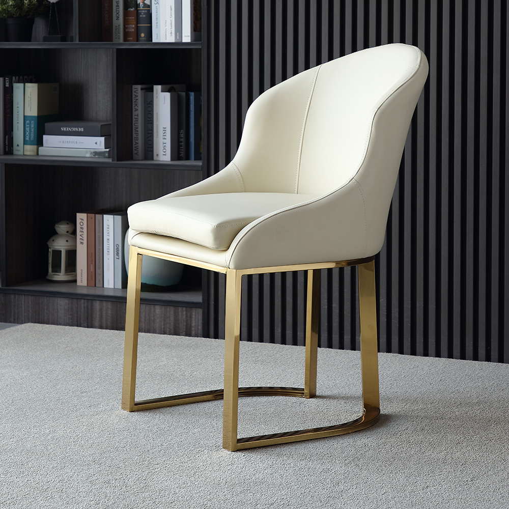 

Beige Faux Leather Upholstered Dining Chair Gold Frame Set of 2