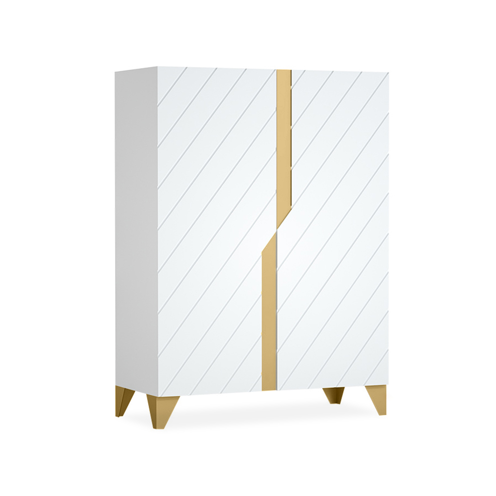 White Shoes Storage 20 Pairs Shoes Cabinet with 4 Shelves in Gold
