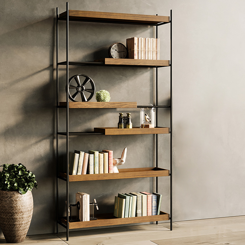 

Industrial Retro 6-Tier Bookshelf in Metal & Eco-Board Plank