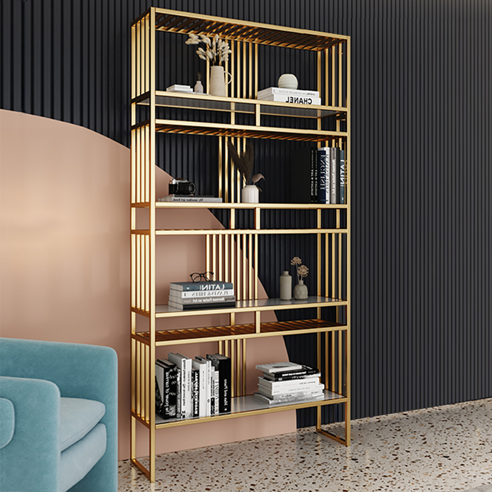 

Modern Storage Standing Metal Bookshelf 4-Tier in Gold