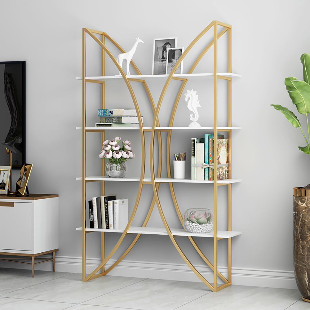 

Light Luxury Double Arc 4-Tier Bookshelf in Metal & Ecological Board