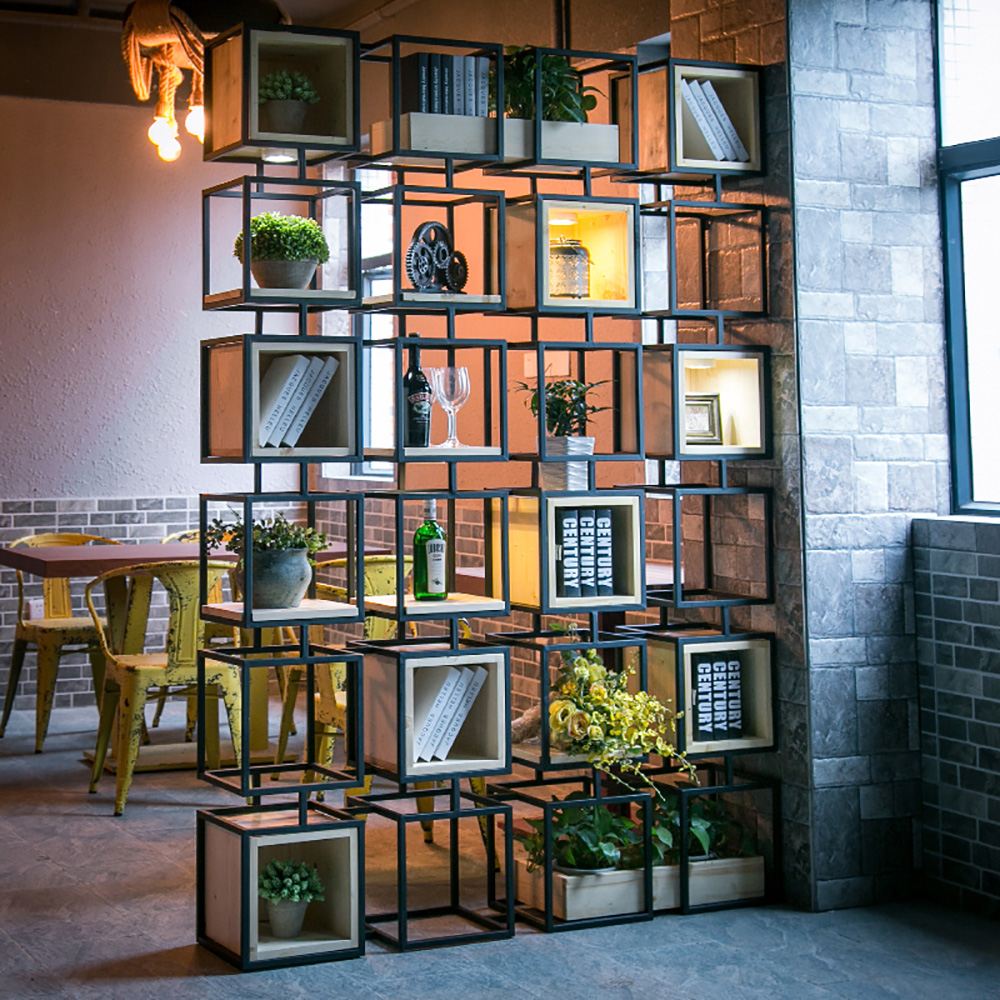

Retro Geometric Metal Display Bookshelf with Boxes